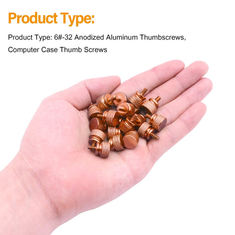 Powlankou 20 Pieces 6#-32 Computer Case Screws, Anodized Aluminum Thumbscrews, Fully Threaded Knurled Thumbscrews, Thumb Screws (Orange) - Image 3